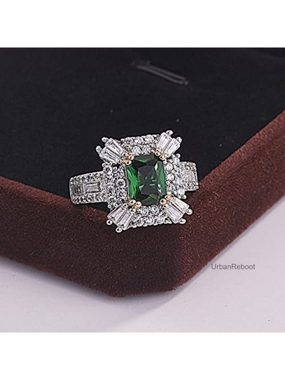 Gixaxak 18K White Gold Plating Square Gemstone Statement Ring Size 9 - Picture 3 of 4